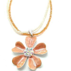 Kenneth Cole Flower Necklace Crystal & Enamel Swirl Pendant Beaded Chain